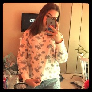 White and Gray Palm Tree Long Sleeve Pull Over